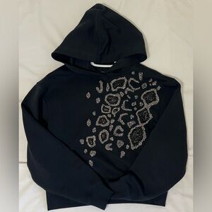 AllSaints Pippa Hoody XS Black Sparkle Embellished Animal Print